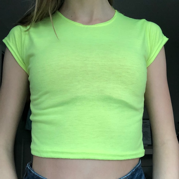 Neon Green Cropped Tight Tee Shirt - Picture 5 of 6